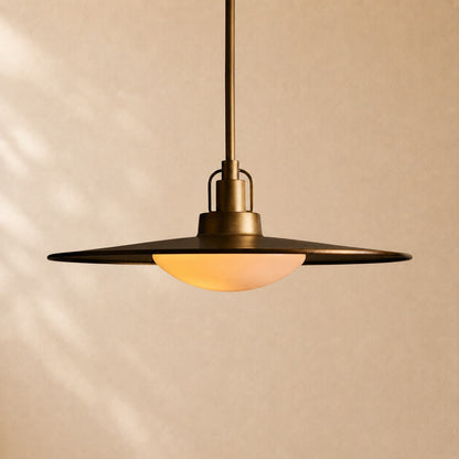 Argent Brass Finish Iron Pendant Light with Opal Glass Dome