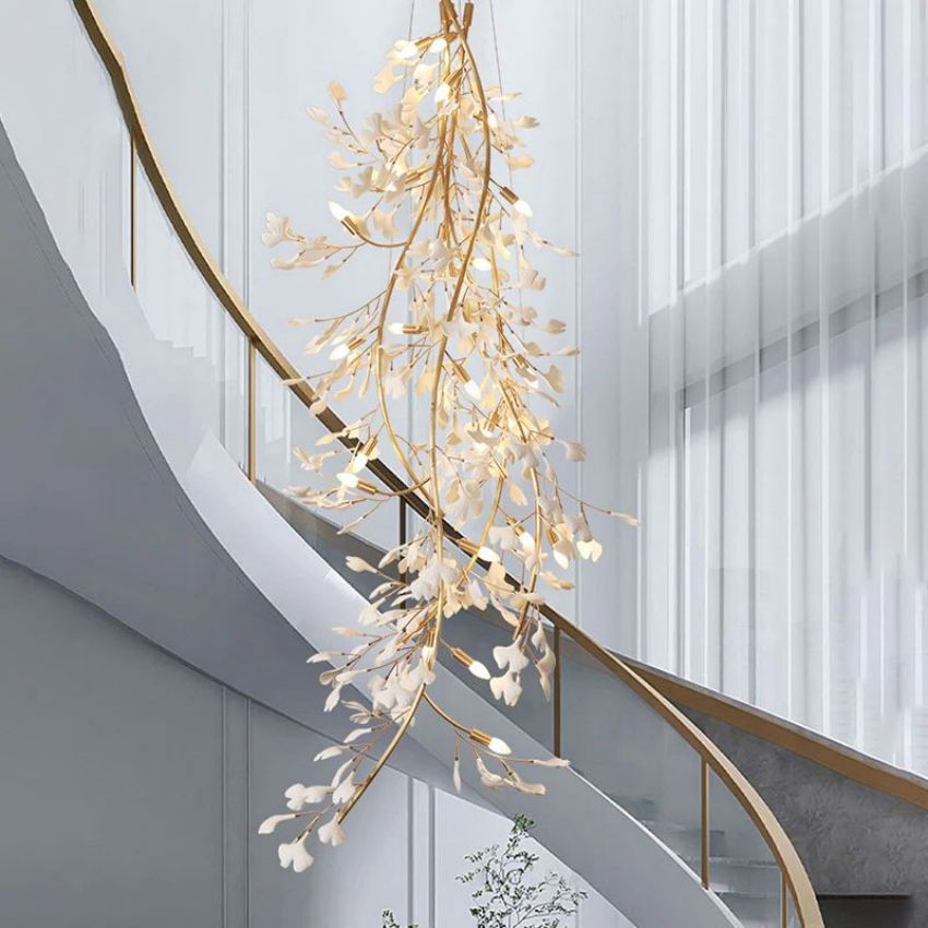Ceramic Gingko Staircase Branch Chandelier