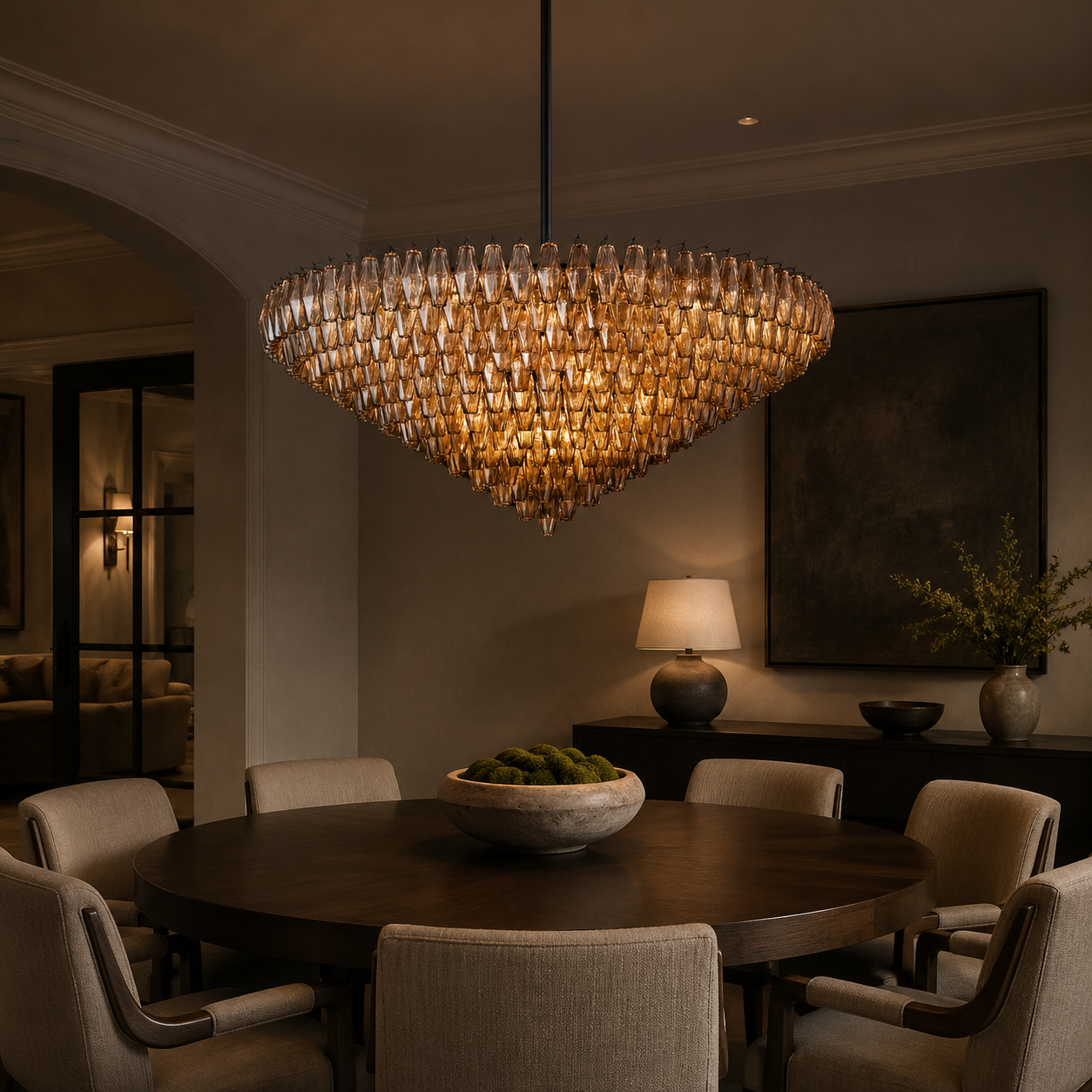 Chofira Smoke Glass Tiered Round Chandelier