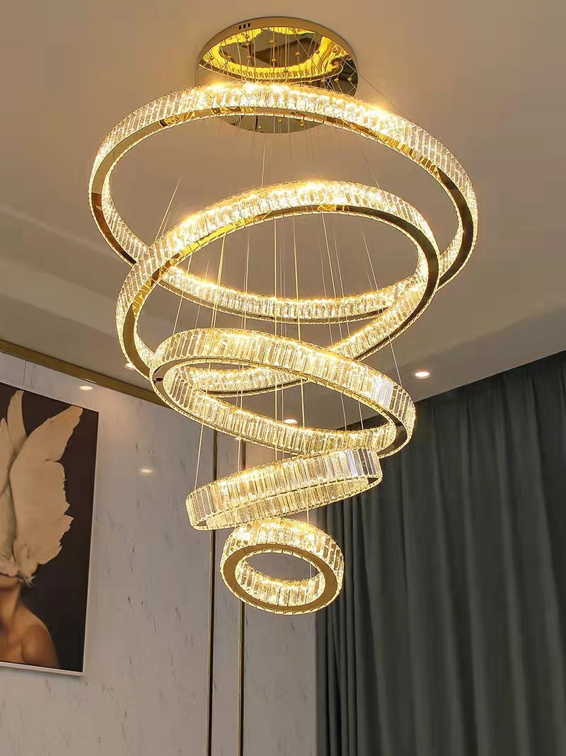 Modern Front Entryway Chandelier 5/6/7 Rings Crystal Gold/ Chrome Finish Ceiling Lamp