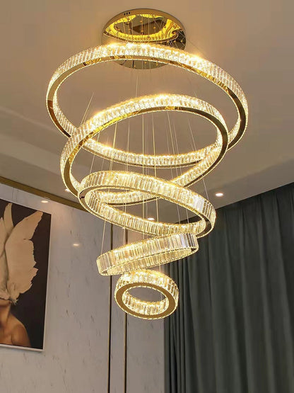 Modern Front Entryway Chandelier 5/6/7 Rings Crystal Gold/ Chrome Finish Ceiling Lamp