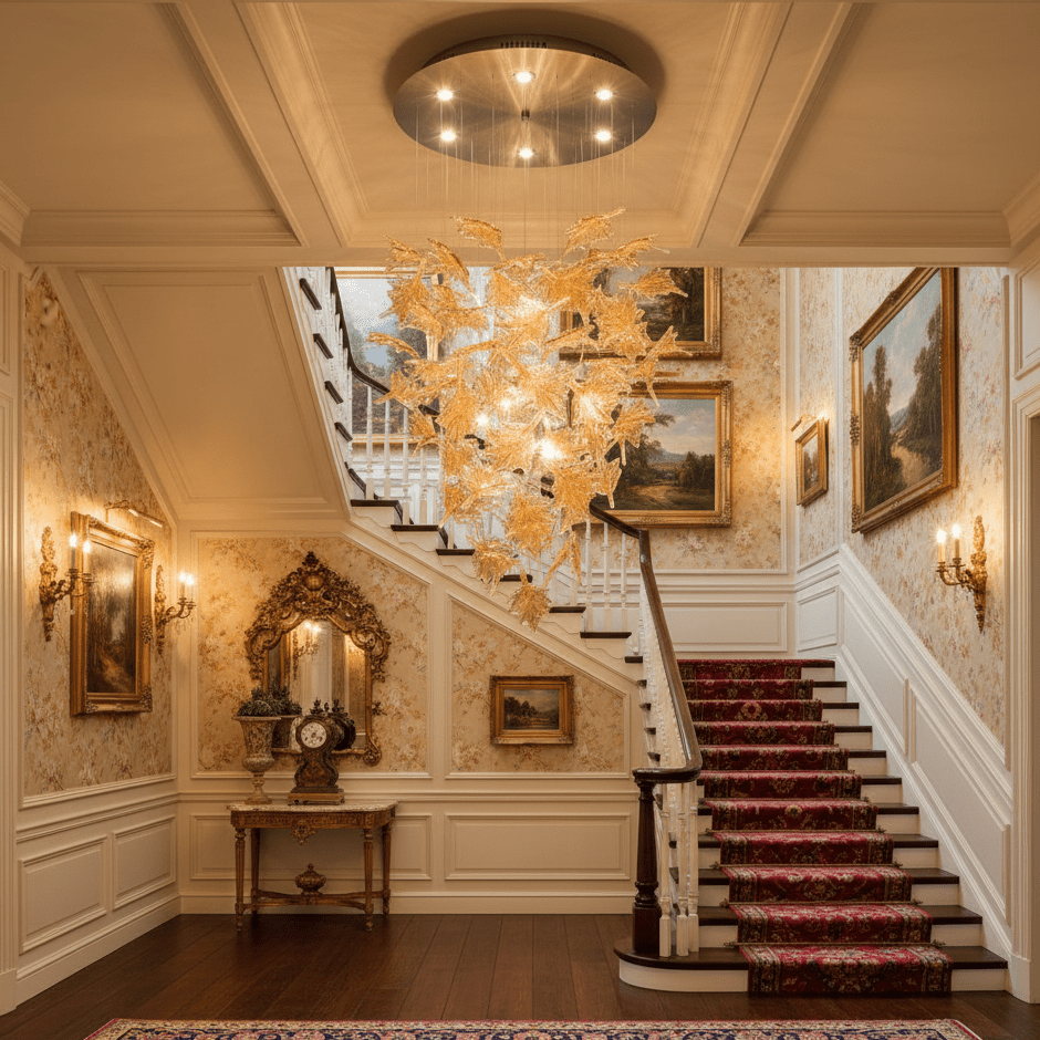 Multicolor Crystal Spiral Maple Leaf Chandelier