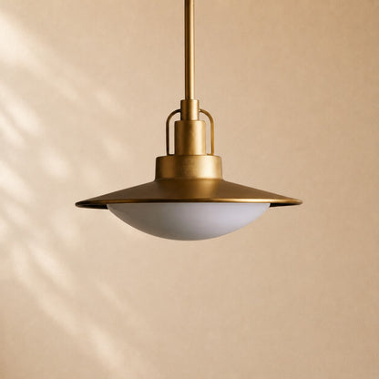 Argent Brass Finish Iron Pendant Light with Opal Glass Dome