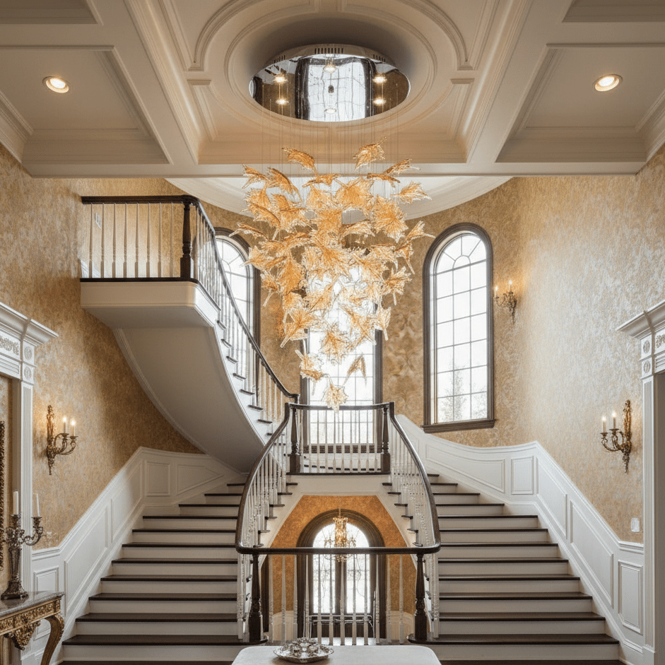 Multicolor Crystal Spiral Maple Leaf Chandelier