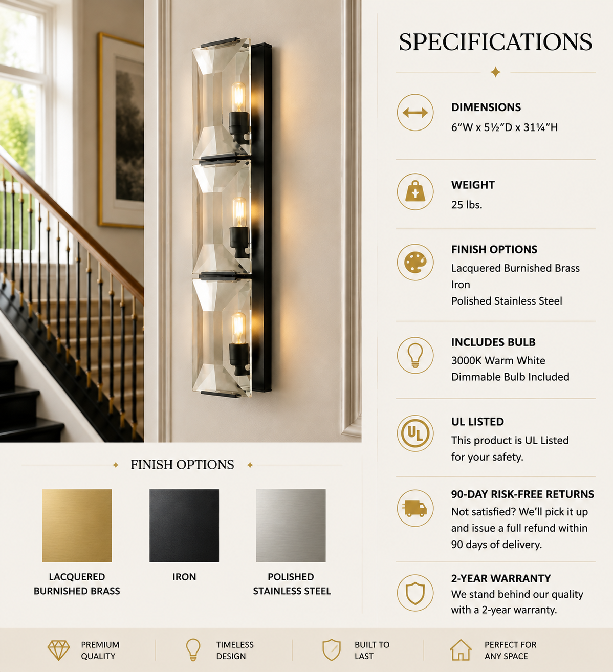 Hadilor CRYSTAL TRIPLE SCONCE