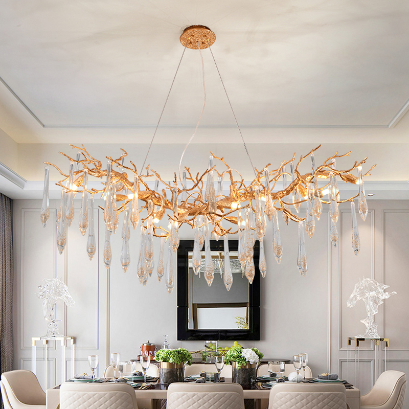 Agnes Brass Branch Crystal Chandelier For Dining Room