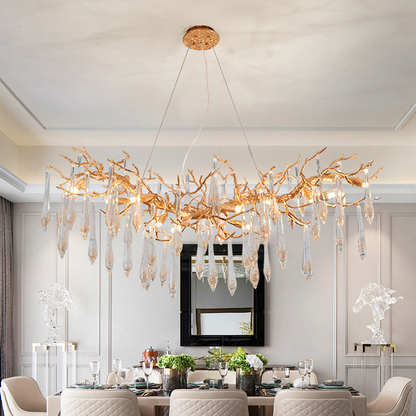 Agnes Brass Branch Crystal Chandelier For Dining Room