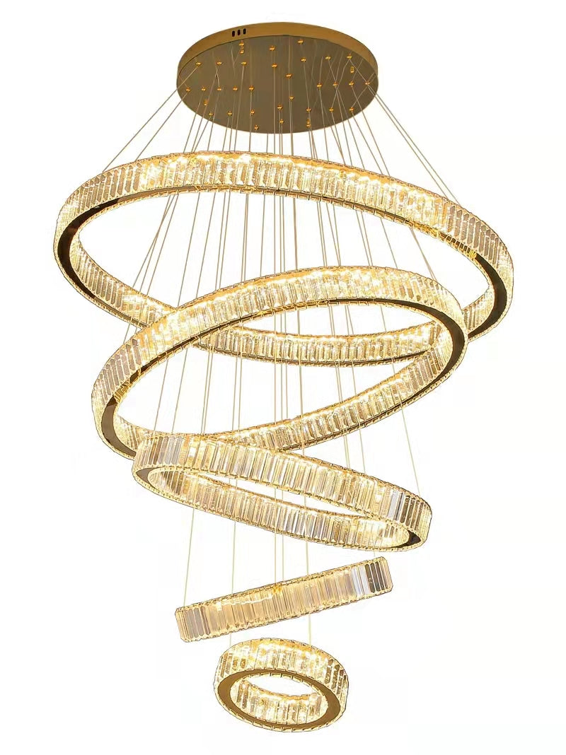Modern Front Entryway Chandelier 5/6/7 Rings Crystal Gold/ Chrome Finish Ceiling Lamp