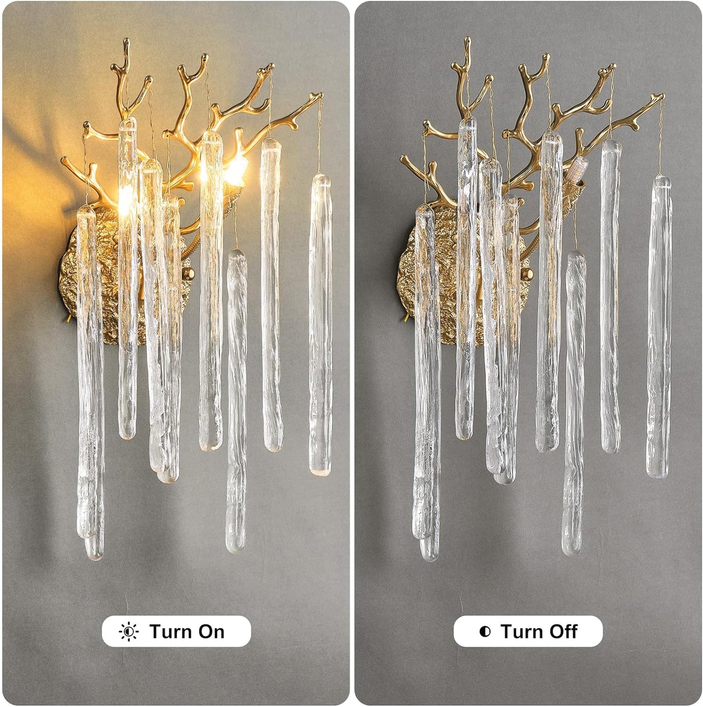 Ice Strip Crystal Gold Wall Sconce for All Rooms 17.7"H