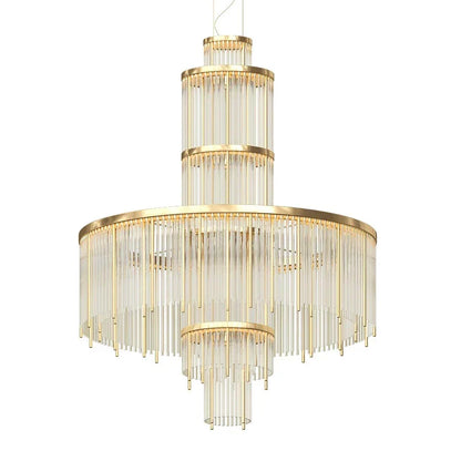 Modern Multi-layered Glass&Metal Rods Chandelier for High-ceiling
