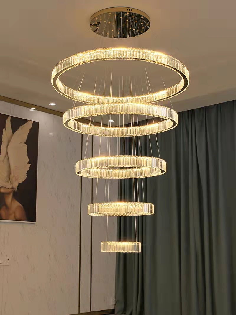 Modern Front Entryway Chandelier 5/6/7 Rings Crystal Gold/ Chrome Finish Ceiling Lamp