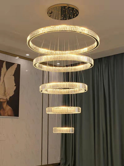 Modern Front Entryway Chandelier 5/6/7 Rings Crystal Gold/ Chrome Finish Ceiling Lamp