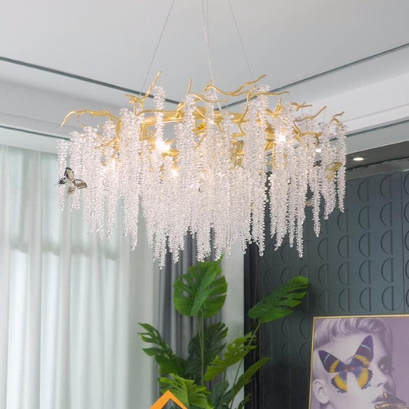 TLL Branch Luxury Long Snowflake Crystal Chandelier