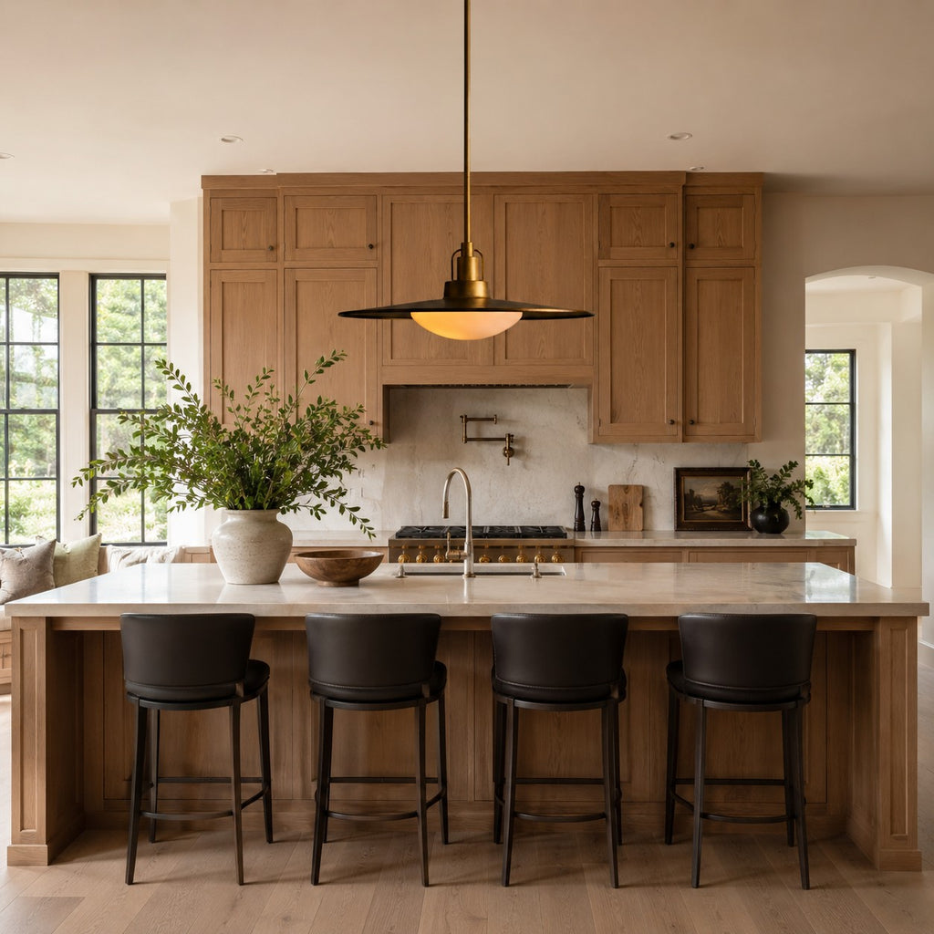 Argent Brass Finish Iron Pendant Light with Opal Glass Dome