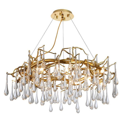 TLL Teardrop Branch Round Long Tear Crystal Chandelier