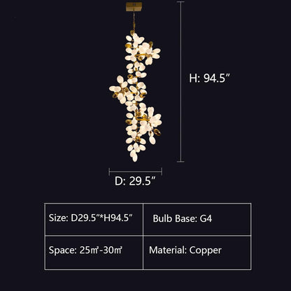 Large Branch Copper Chandelier with Grape Shape Bulbs Unique and Creative Light Fixture for Staircase/ Duplex/ High Ceiling Living Room/ Restaurant