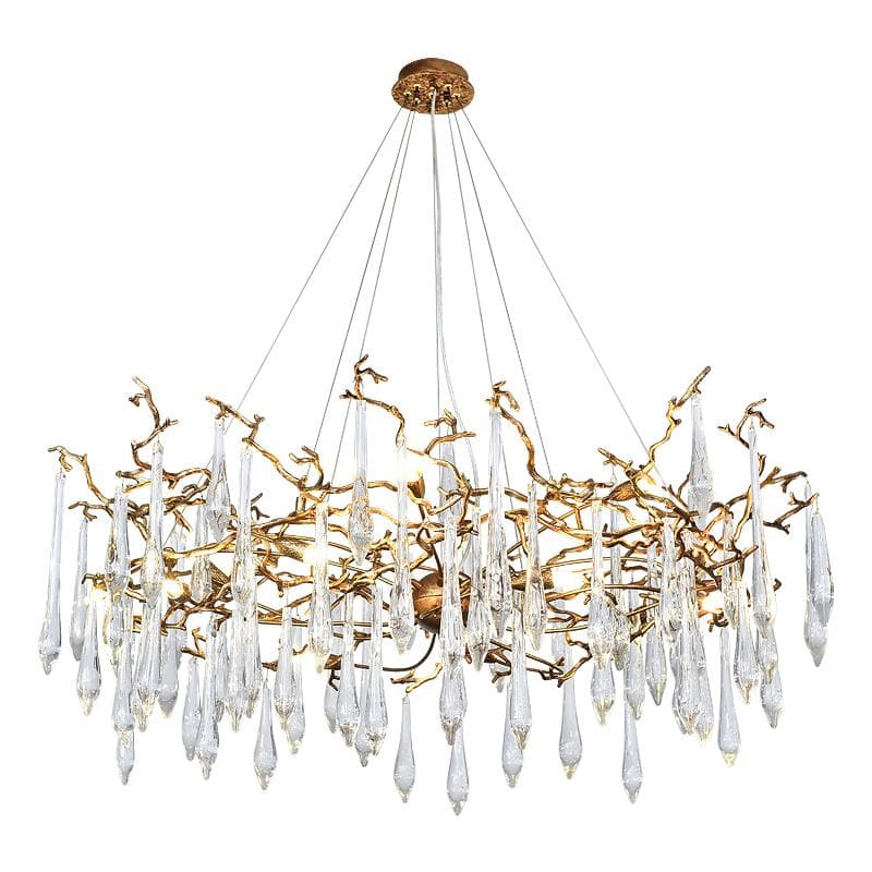 TLL Arcadia Branch Postmodern Long Teardrop Brass Chandelier Gold