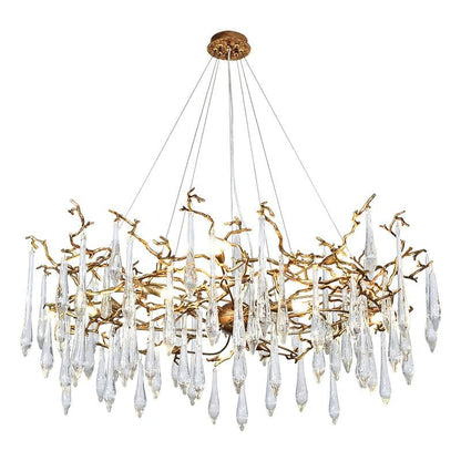 TLL Arcadia Branch Postmodern Long Teardrop Brass Chandelier Gold