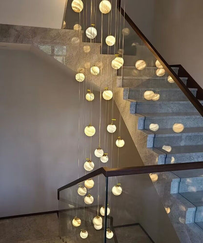 Nordic Planet Creative Long Ball Pendant Chandelier Staircase Foyer