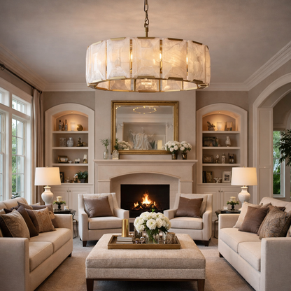 Hadilor Calcite Round Chandelier with Natural Alabaster Stone Shades