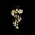 Ceramic Flower Chandelier in Artistic Brass Branch Design