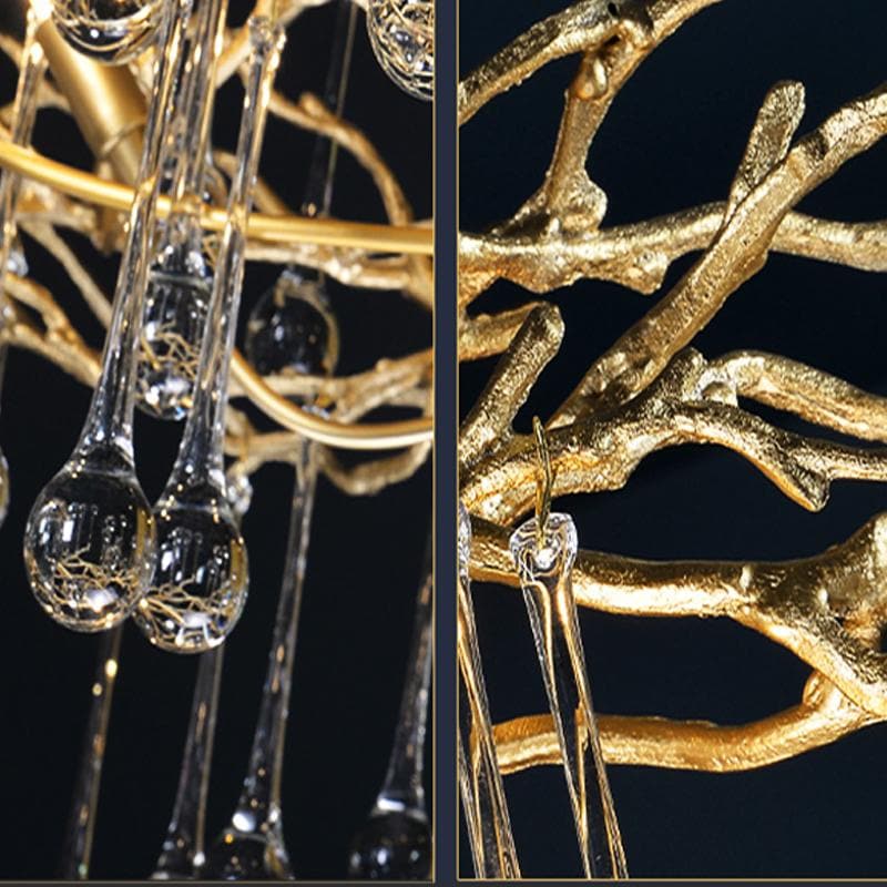 Arcadia Branch Brass Crystal Teardrop Chandelier Gold 31" 39"