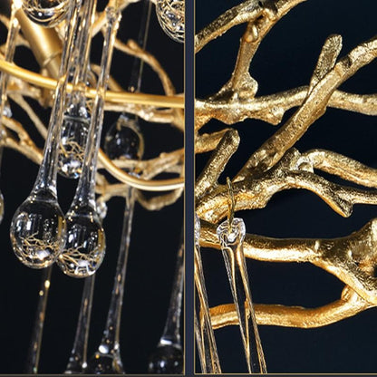 Arcadia Branch Brass Crystal Teardrop Chandelier Gold 31" 39"