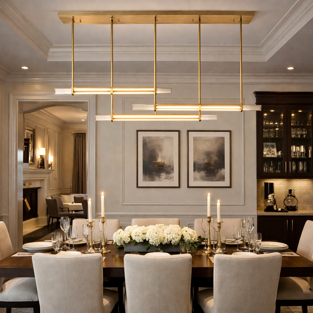 Audocon Crystal Triple Bar Linear Chandelier