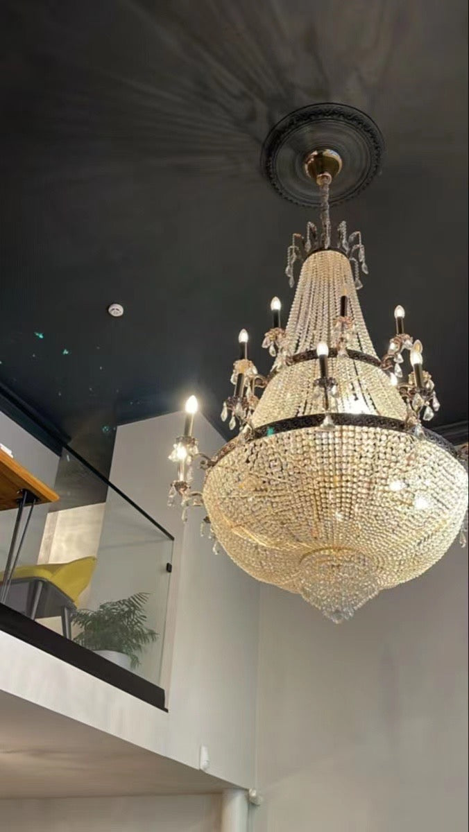 Oversized Luxury Double-layers Golden French Style Crystal Chandelier for Living/Dinning Room/Foyer/Hallway/Staircase
