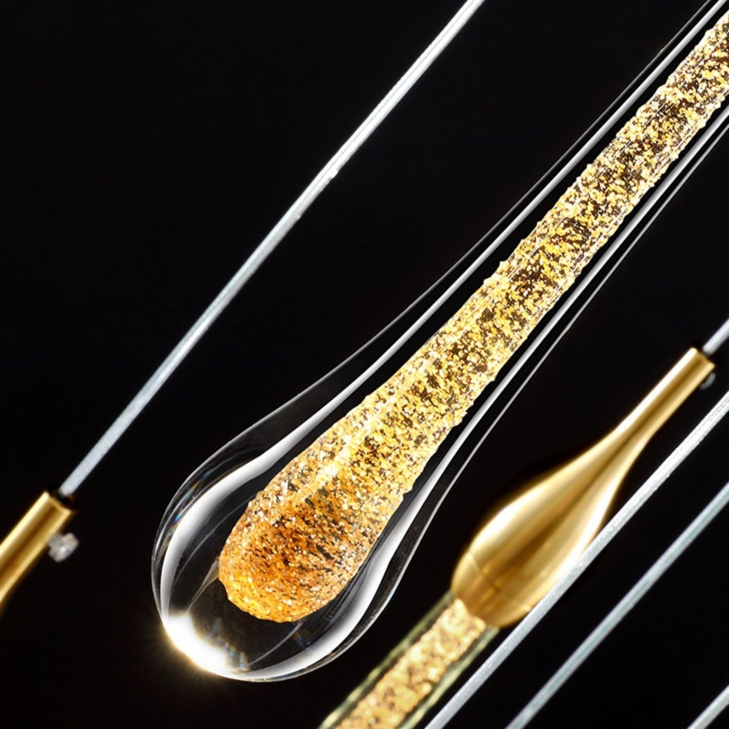 Foyer Glass Drops Pendant Chandelier Spiral Staircase High Ceiling Light Fixture In Gold Finish