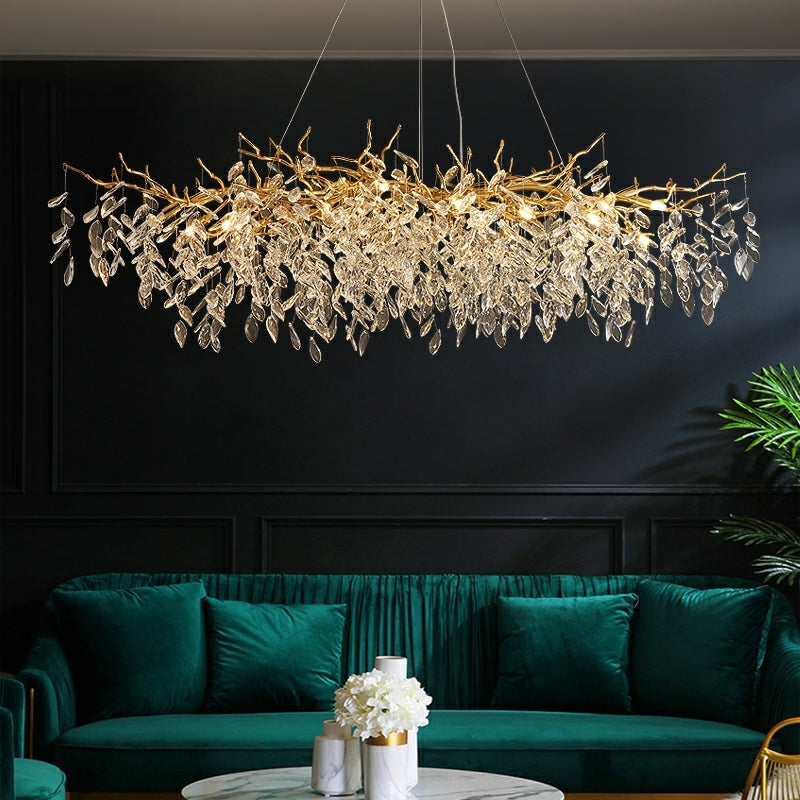 French Branch Crystal Chandelier with Elegant Crystal Leaves