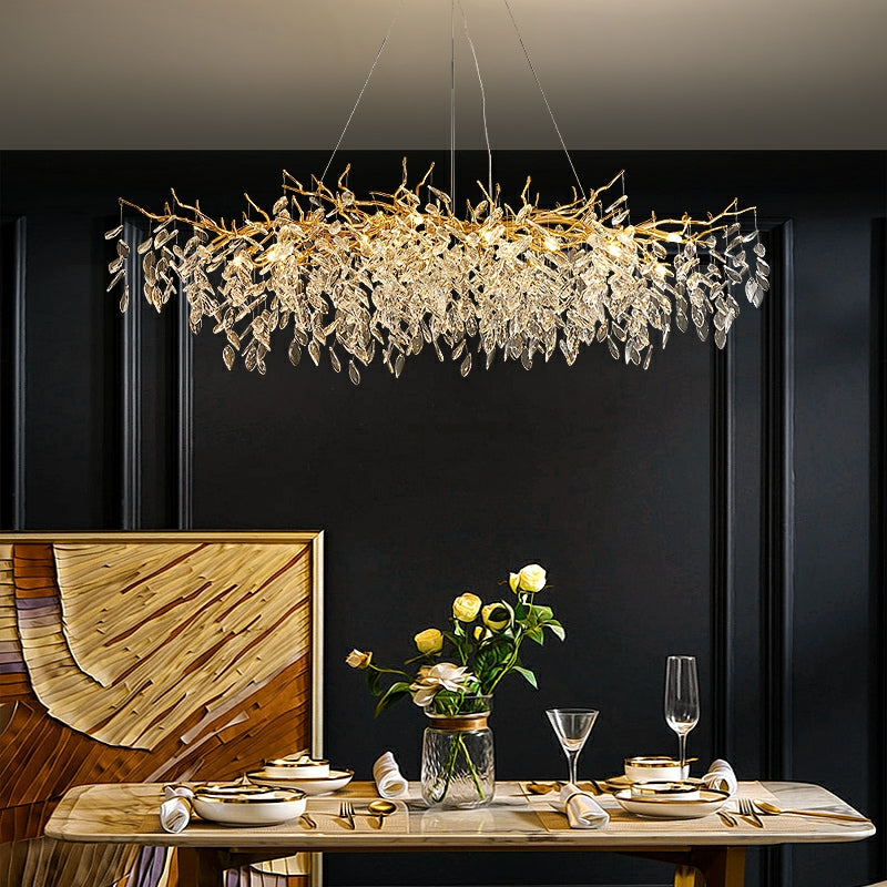 French Branch Crystal Chandelier with Elegant Crystal Leaves
