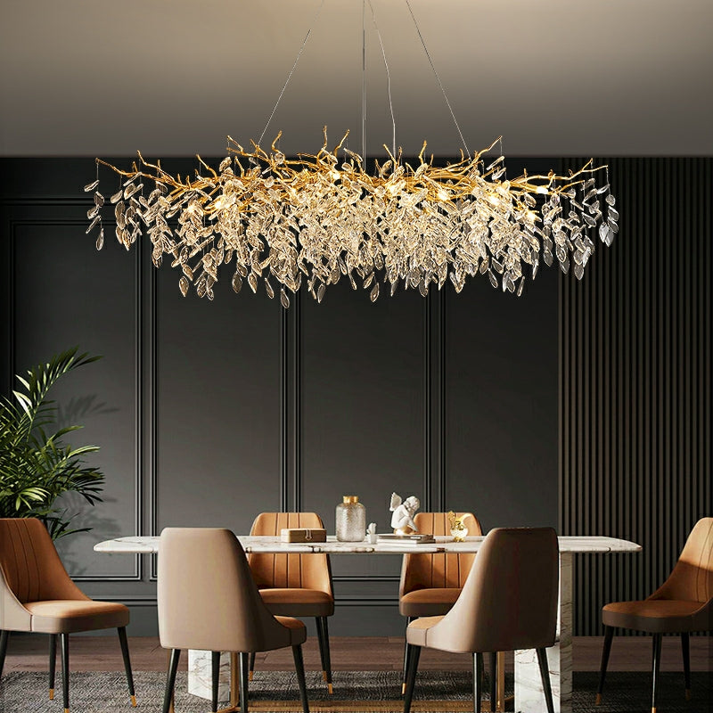 French Branch Crystal Chandelier with Elegant Crystal Leaves
