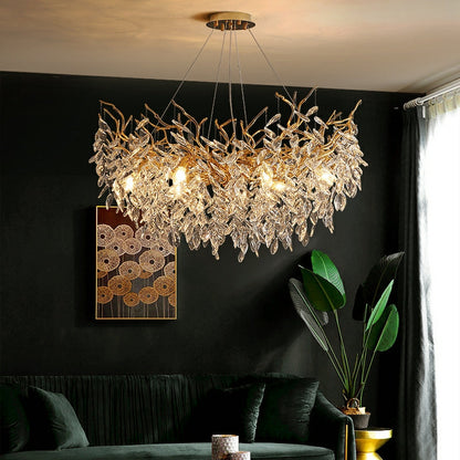 French Branch Crystal Chandelier with Elegant Crystal Leaves