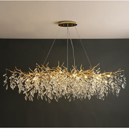 French Branch Crystal Chandelier with Elegant Crystal Leaves