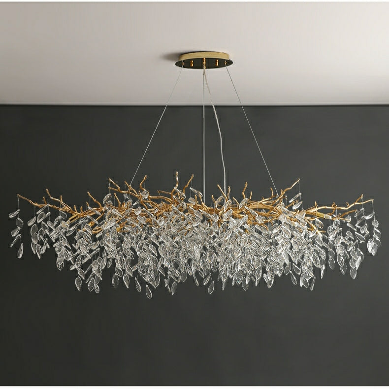 French Branch Crystal Chandelier with Elegant Crystal Leaves