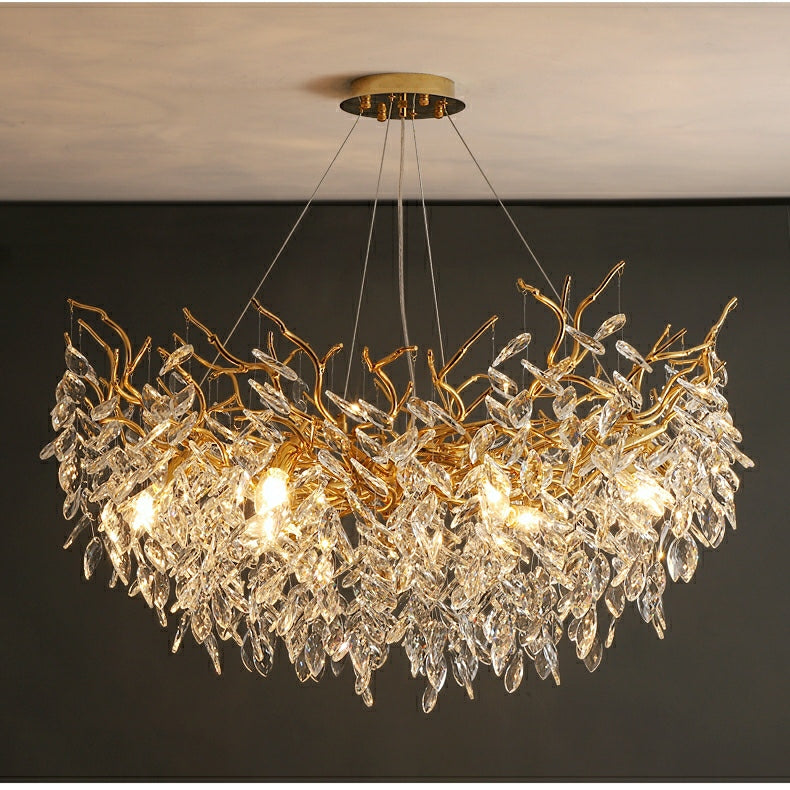 French Branch Crystal Chandelier with Elegant Crystal Leaves