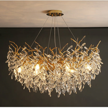 French Branch Crystal Chandelier with Elegant Crystal Leaves