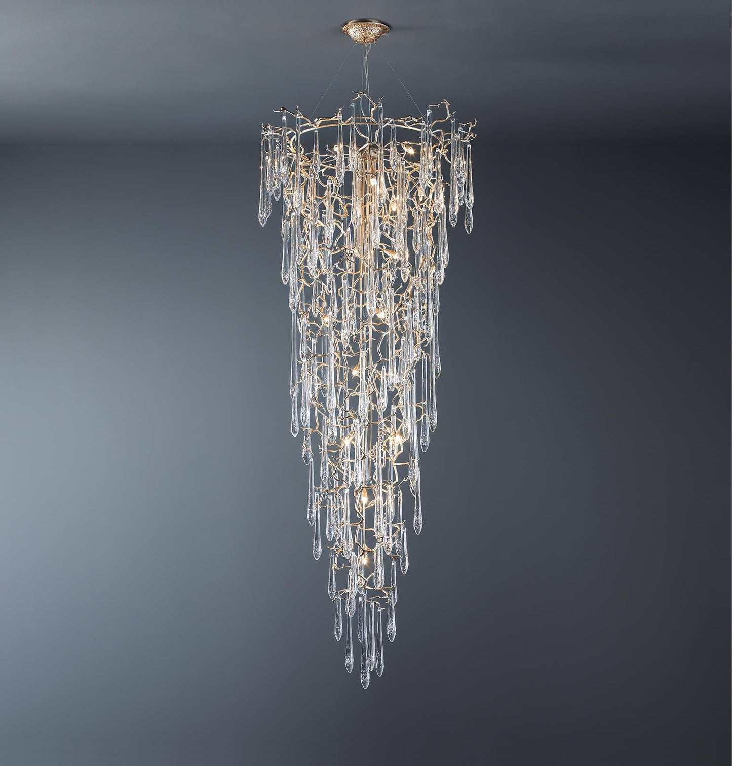 2-Story Tree Branch Staircase Crystal Chandelier