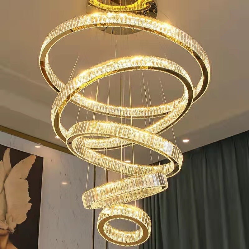 Modern Front Entryway Chandelier 5/6/7 Rings Crystal Gold/ Chrome Finish Ceiling Lamp