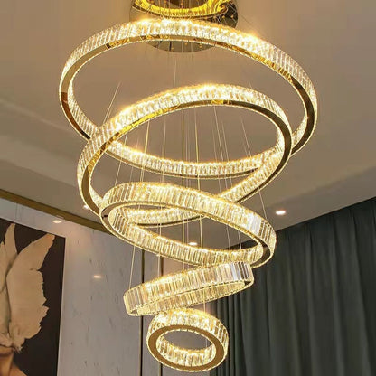 Modern Front Entryway Chandelier 5/6/7 Rings Crystal Gold/ Chrome Finish Ceiling Lamp