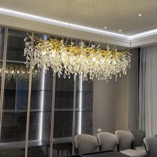French Branch Crystal Chandelier with Elegant Crystal Leaves