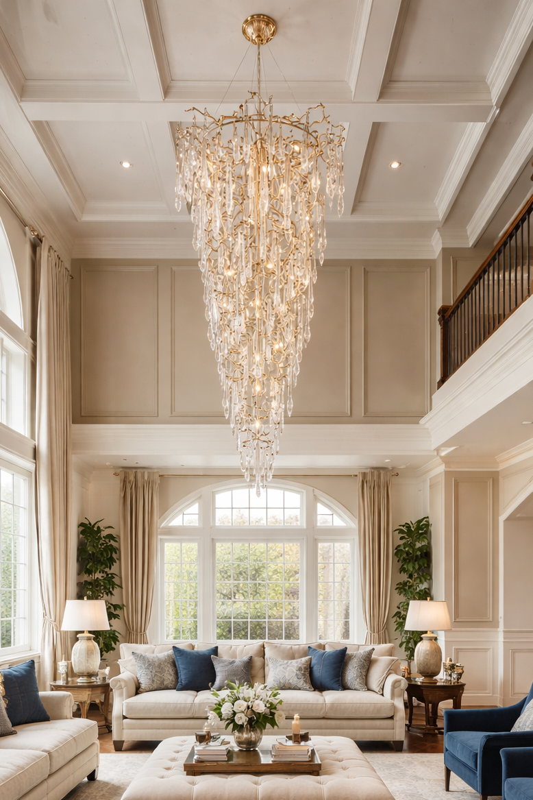 2-Story Tree Branch Staircase Crystal Chandelier