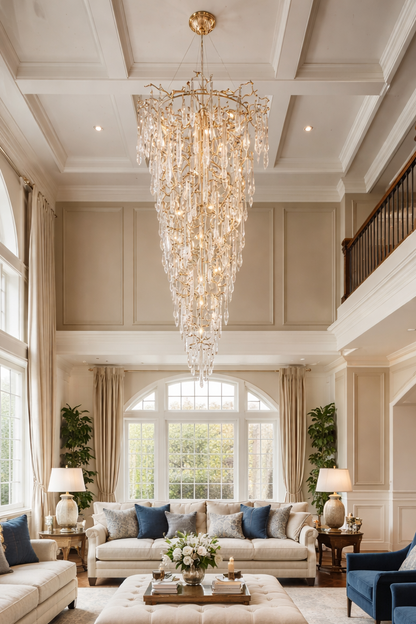 2-Story Tree Branch Staircase Crystal Chandelier