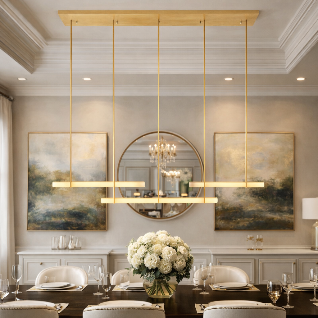 Audocon Series Alabaster Triple Bar Linear Chandelier