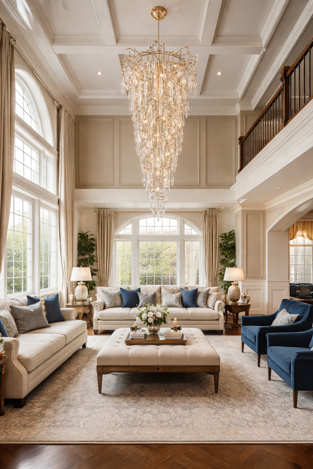2-Story Tree Branch Staircase Crystal Chandelier
