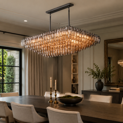 Chofira Smoke Glass Tiered Rectangular Chandelier