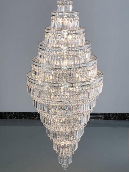 Chrome Extra Large Crystal Chandelier for Foyer Staircase Living Room Entrance Ceiling Light Fixture In Silver