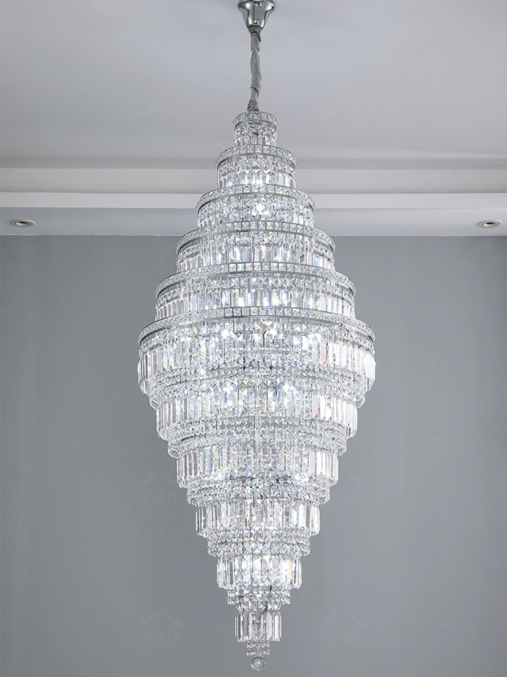 Chrome Extra Large Crystal Chandelier for Foyer Staircase Living Room Entrance Ceiling Light Fixture In Silver
