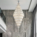 Chrome Extra Large Crystal Chandelier for Foyer Staircase Living Room Entrance Ceiling Light Fixture In Silver